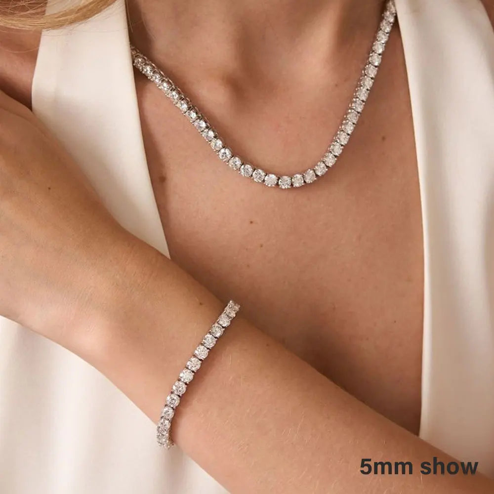Moissanite Tennis Necklace | 2mm to 6.5mm Stone Size | GRA Certified | s925 Sterling Silver Plated 18k White Gold