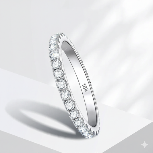 2mm Moissanite Eternity Band Ring | D Color VVS1 | 18k White Gold Plated | GRA Certified