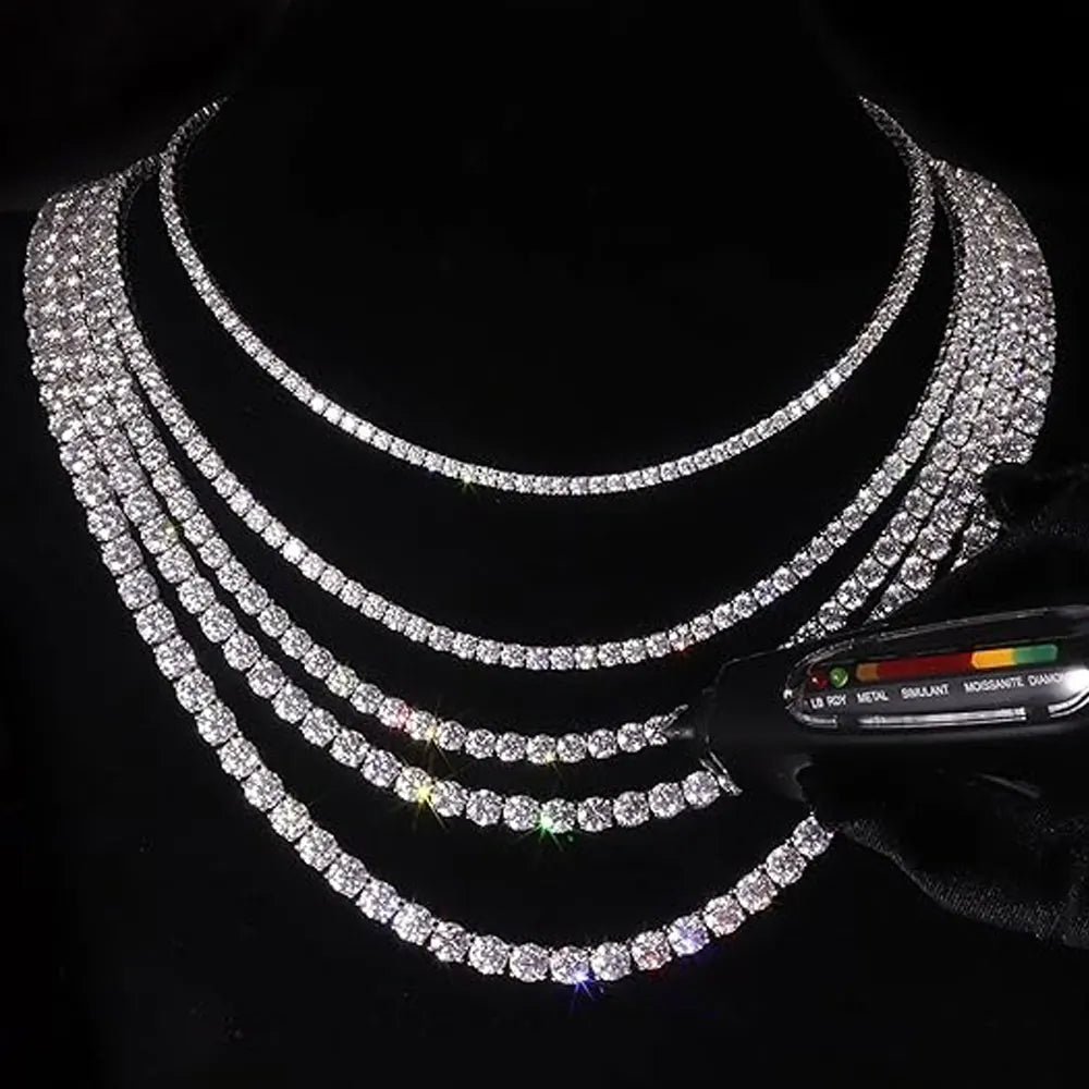 Moissanite Tennis Necklace | 2mm to 6.5mm Stone Size | GRA Certified | s925 Sterling Silver Plated 18k White Gold