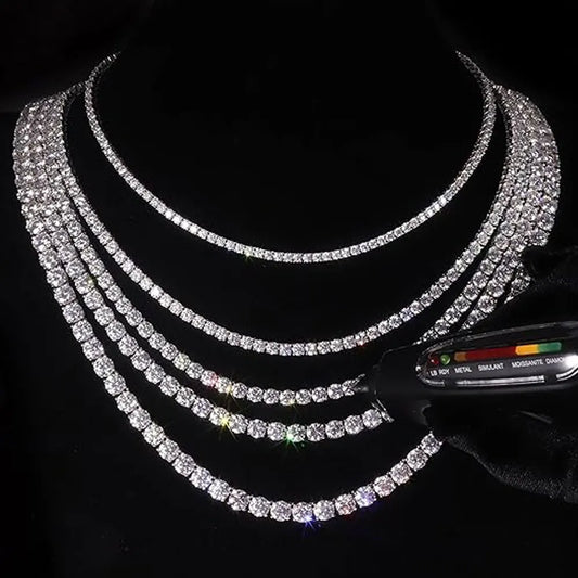 Moissanite Tennis Necklace | 2mm to 6.5mm Stone Size | GRA Certified | s925 Sterling Silver Plated 18k White Gold
