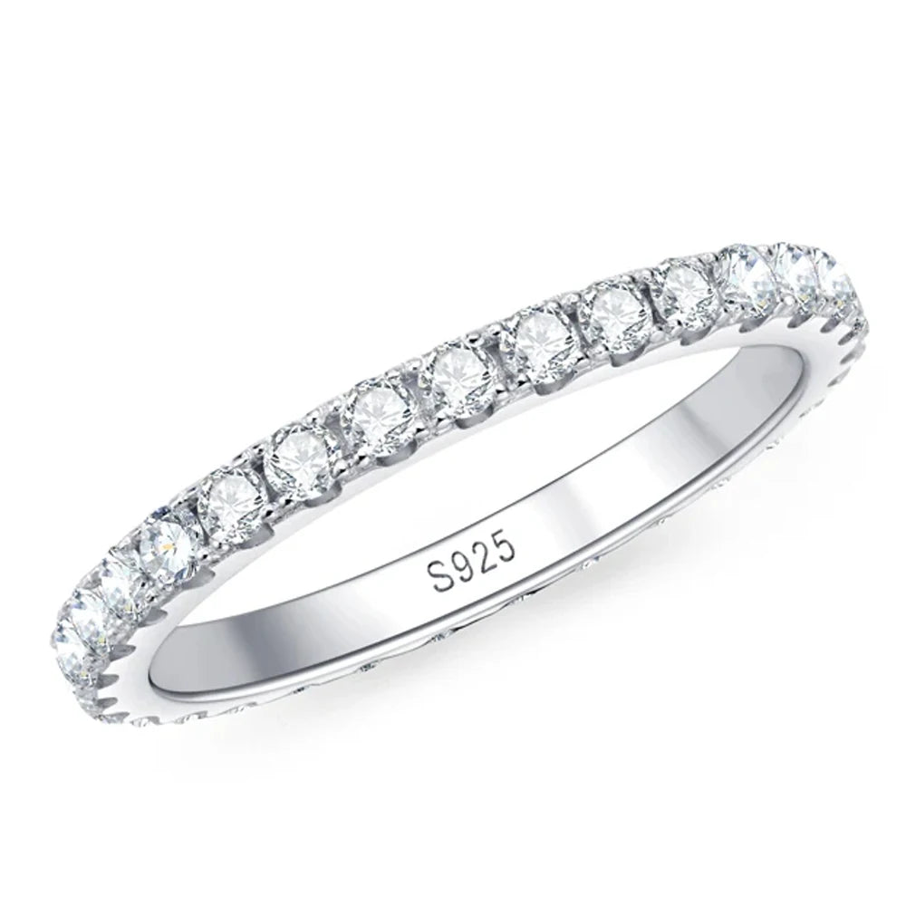 2mm Moissanite Eternity Band Ring | D Color VVS1 | 18k White Gold Plated | GRA Certified