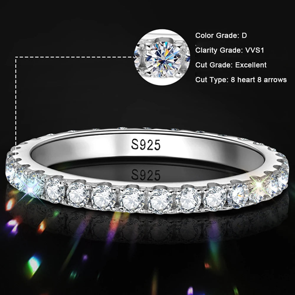 2mm Moissanite Eternity Band Ring | D Color VVS1 | 18k White Gold Plated | GRA Certified