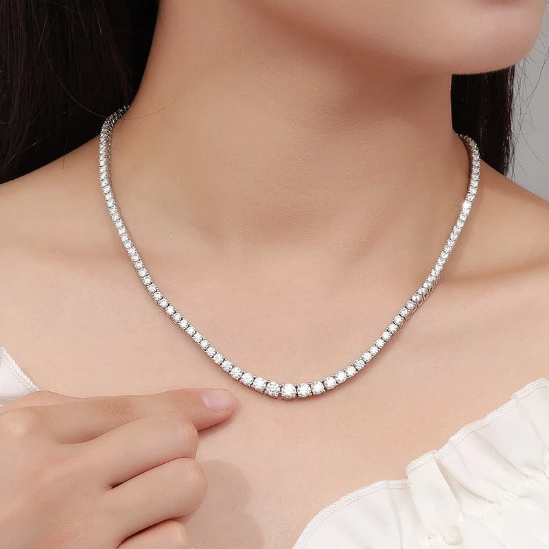 Certified Moissanite Tennis Necklace | 18k White Gold Plated | GRA Certificate | VVS1 Clarity