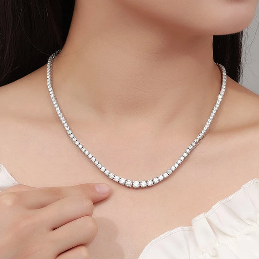 Certified Moissanite Tennis Necklace | 18k White Gold Plated | GRA Certificate | VVS1 Clarity