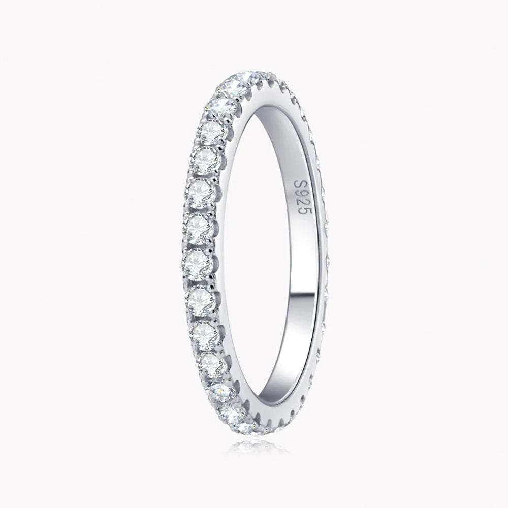 2mm Moissanite Eternity Band Ring | D Color VVS1 | 18k White Gold Plated | GRA Certified